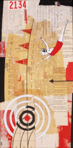 Swan Dive, Jayme Barr-Nobles, Collage on Canvas, 20" x 10"